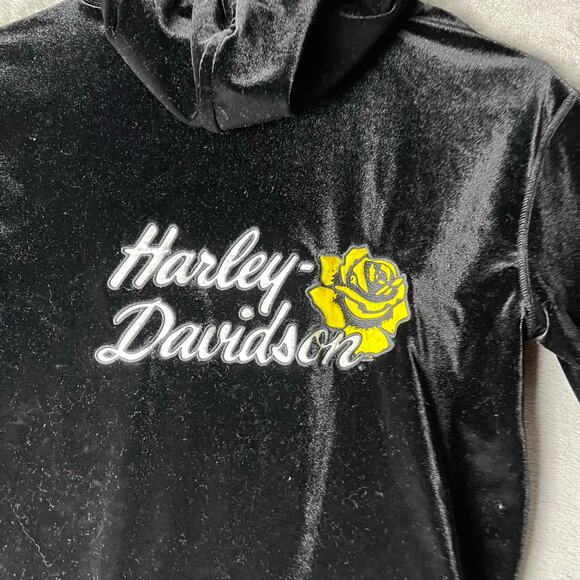Harley‎ Davidson Velour Velvet Zip Up Hoodie Flower Vintage Y2K Size XS - Picture 4 of 6